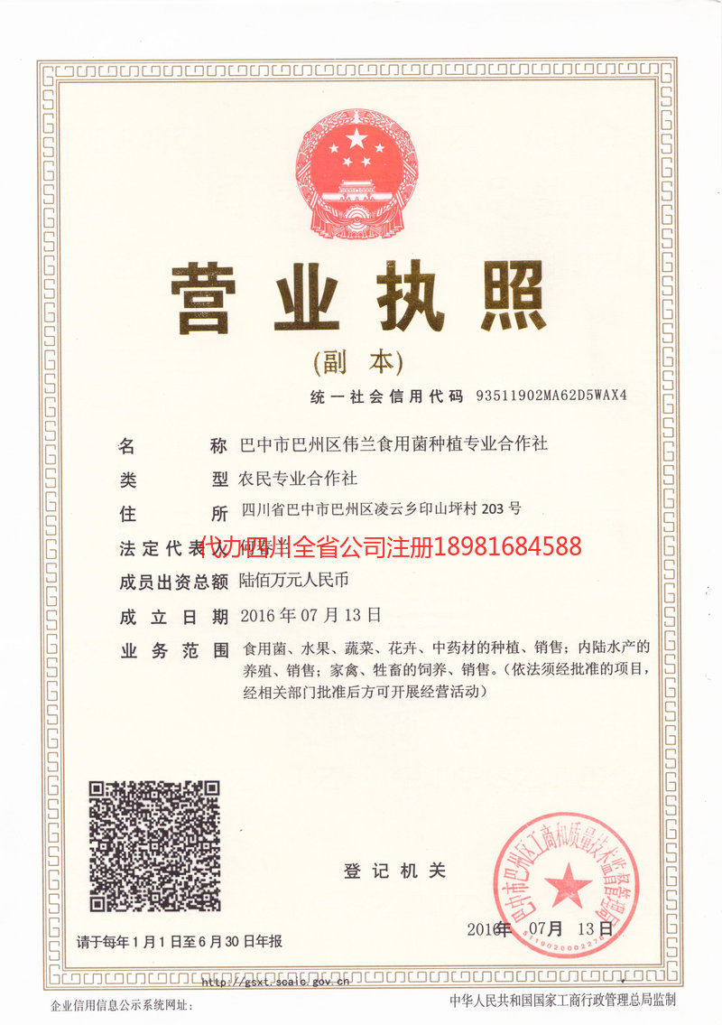 海西蒙古族藏族自治州海西蒙古族藏族自治州伟兰食用菌种植专业合作社